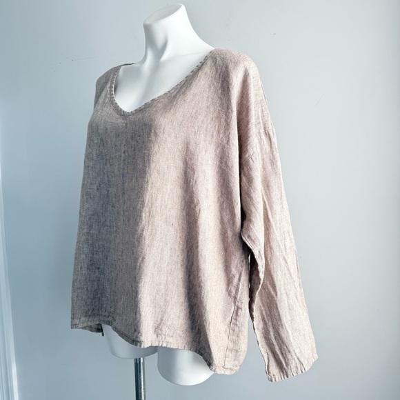 FLAX 100% Linen Oversized V-Neck Tunic Top L Lagenlook Bohemian Long Sleeves - Picture 6 of 14